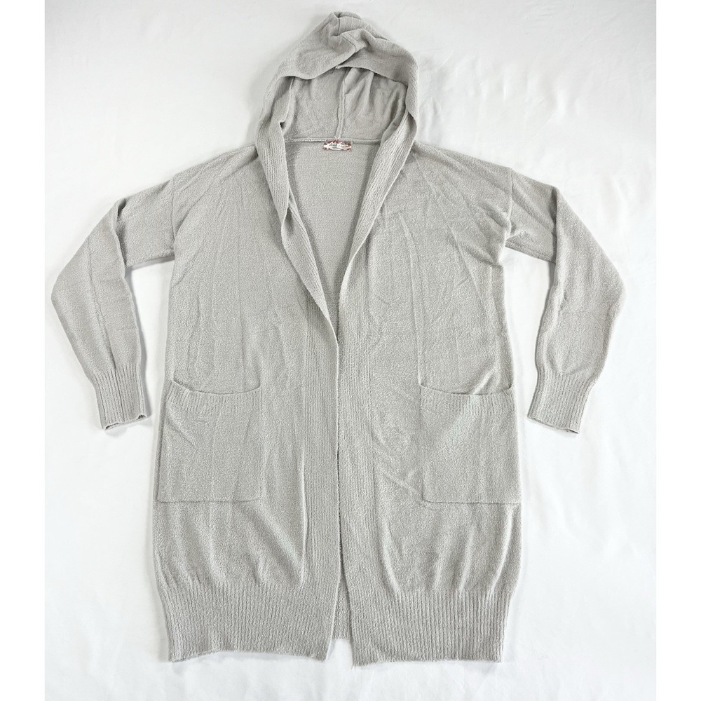 Altar'd State Gray Hooded Cardigan Sweater Womens XS Open Front Long Pocket Knit